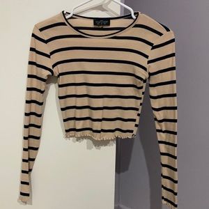 Tan and navy striped crop top